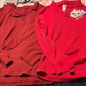 American Eagle Outfitters Red Long Sleeve Tees